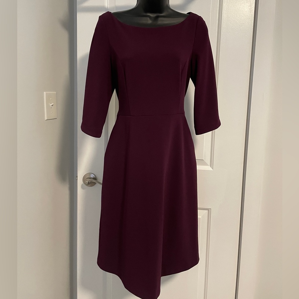 Calvin Klein A-line dress with pockets in eggplant